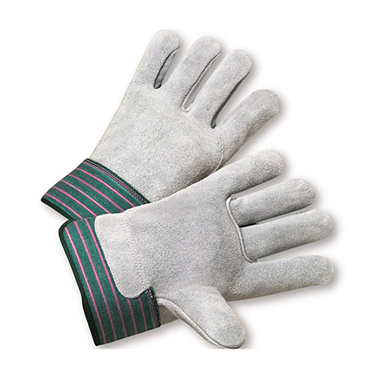 PIP 600-EA – Superior Grade Split Cowhide Leather Palm Glove with Full Leather Back - Rubberized Safety Cuff