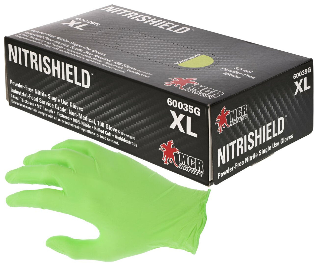 NitriShield Disposable Nitrile Gloves, 3.5 Mil, Powder-Free, Food Service Grade, Green