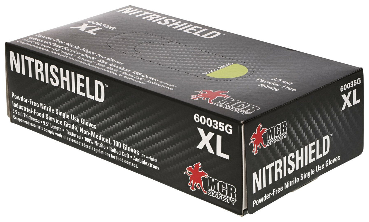 NitriShield Disposable Nitrile Gloves, 3.5 Mil, Powder-Free, Food Service Grade, Green
