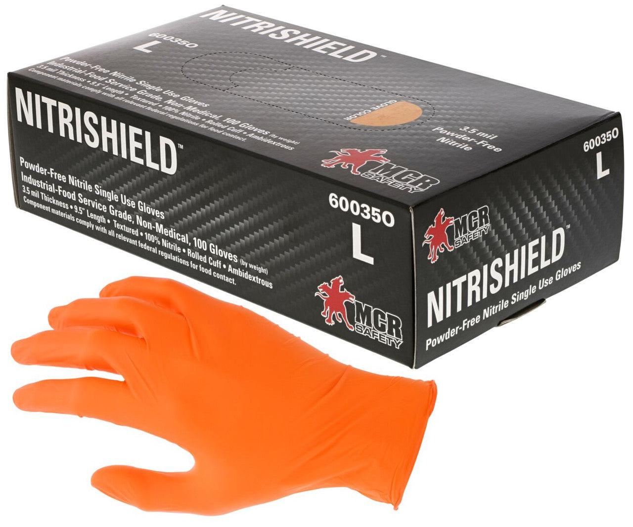 NitriShield Disposable Nitrile Gloves, 3.5 Mil, Powder-Free, Orange