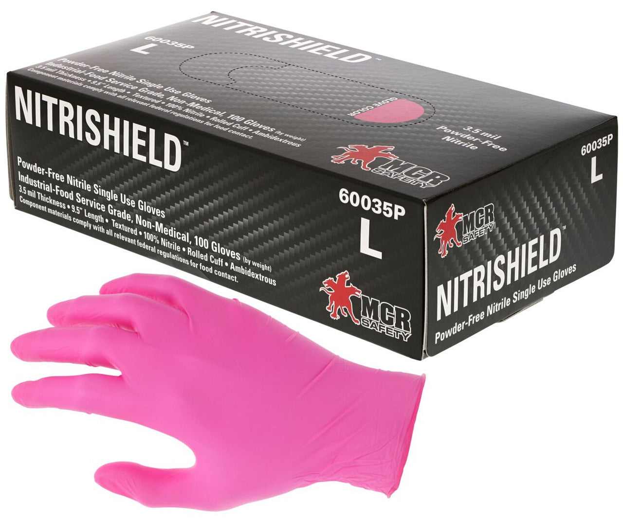 NitriShield Disposable Nitrile Gloves, 3.5 Mil, Powder Free, Pink