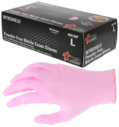 NitriShield Disposable Nitrile Gloves, 4 Mil, Medical Grade, Powder-Free, Pink