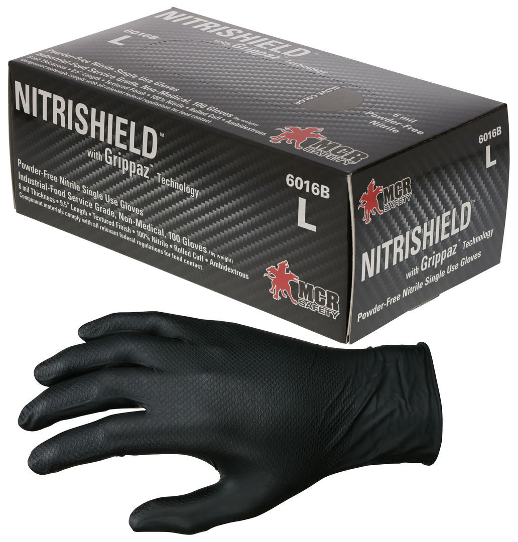 NitriShield Grippaz Disposable Nitrile Gloves, 6 Mil, Textured Grip, Powder Free