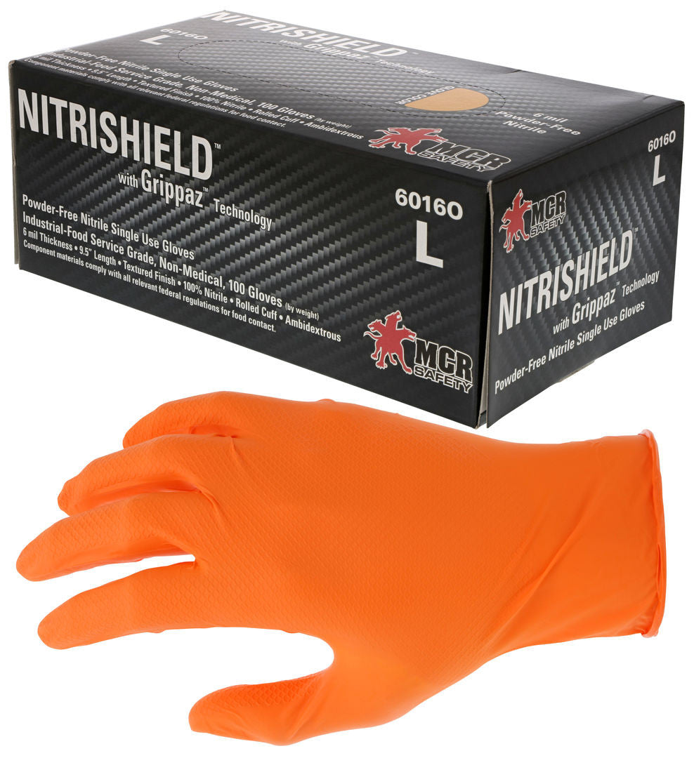 NitriShield Grippaz Disposable Nitrile Gloves, 6 Mil, Textured Grip, Powder Free, Orange