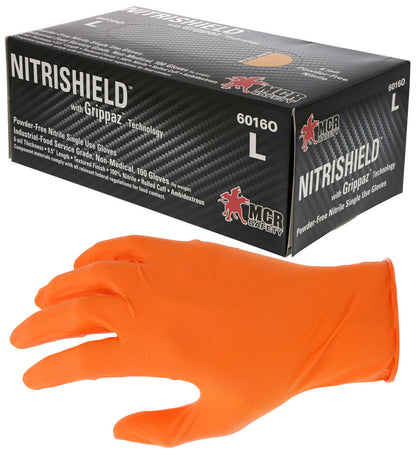 NitriShield Grippaz Disposable Nitrile Gloves, 6 Mil, Textured Grip, Powder Free, Orange