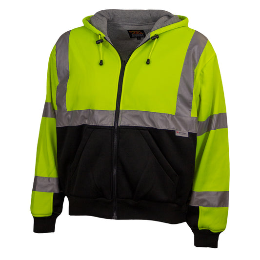 PIP Reflective Apparel 603ST ANSI Type R Class 3 Full Zip Hooded Sweatshirt with Black Bottom - Inner Liner