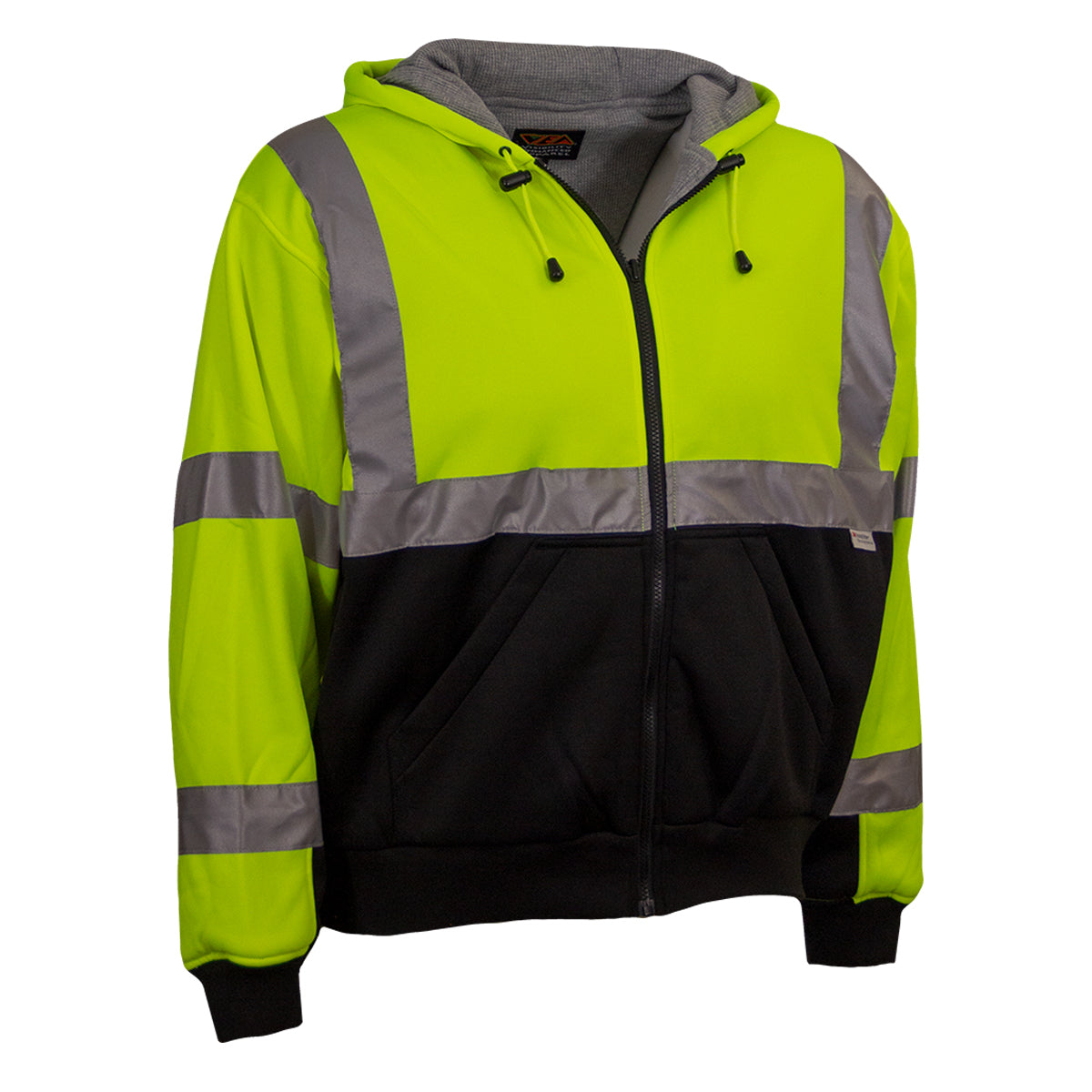 PIP Reflective Apparel 603ST ANSI Type R Class 3 Full Zip Hooded Sweatshirt with Black Bottom - Inner Liner