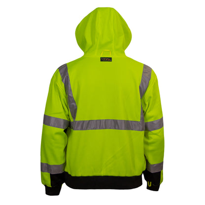 PIP Reflective Apparel 603ST ANSI Type R Class 3 Full Zip Hooded Sweatshirt with Black Bottom - Inner Liner
