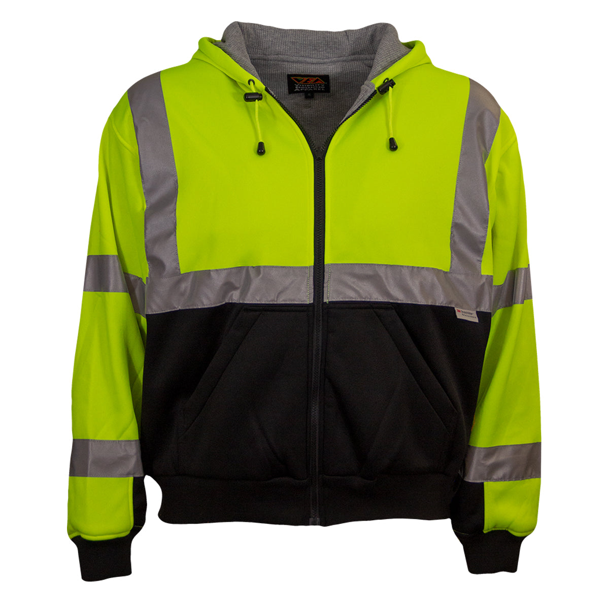 PIP Reflective Apparel 603ST ANSI Type R Class 3 Full Zip Hooded Sweatshirt with Black Bottom - Inner Liner