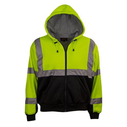 PIP Reflective Apparel 603ST ANSI Type R Class 3 Full Zip Hooded Sweatshirt with Black Bottom - Inner Liner