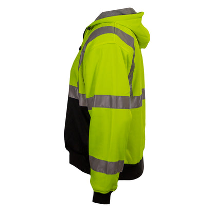 PIP Reflective Apparel 603ST ANSI Type R Class 3 Full Zip Hooded Sweatshirt with Black Bottom - Inner Liner