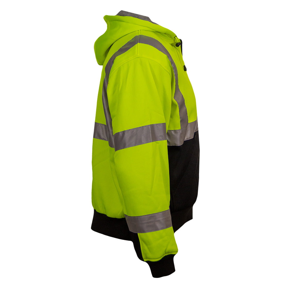 PIP Reflective Apparel 603ST ANSI Type R Class 3 Full Zip Hooded Sweatshirt with Black Bottom - Inner Liner