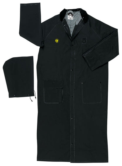 MCR Safety FR267C - Classic Plus Series Rain Gear - .35mm PVC / Polyester Material - Waterproof Ankle Length Black Raincoat - Detachable Hood and Corduroy Collar - Limited Flammability — manufacturer image 2