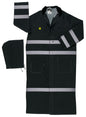 MCR Safety FR267CR - Classic Plus Series Reflective Rain Gear - .35mm PVC / Polyester Material - Waterproof Ankle Length Black Raincoat - Detachable Hood and Corduroy Collar - Limited Flammability - Silver Reflective Stripes