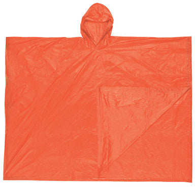 MCR Safety O41 - Schooner Disposable Rain Poncho - .10mm PVC Material - Attached Hood - Convenient Tote Pouch - Orange