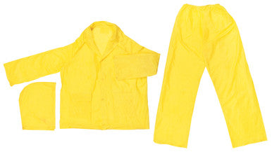 MCR Safety O503 - Zodiac Series Lightweight Rain Gear - .10mm Single Ply PVC Rainwear - 3 Piece Waterproof Yellow Rain Suit - Rain Jacket with Detachable Hood - Elastic Waist Pants