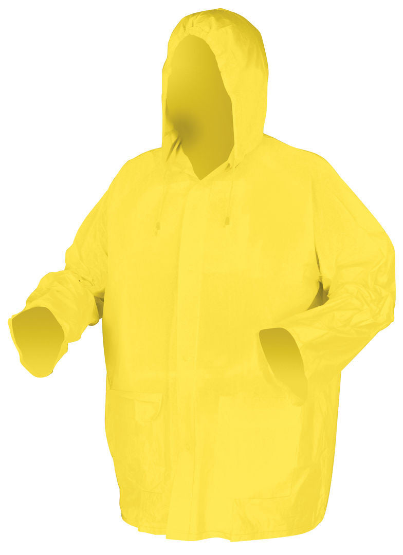 MCR Safety O503 - Zodiac Series Lightweight Rain Gear - .10mm Single Ply PVC Rainwear - 3 Piece Waterproof Yellow Rain Suit - Rain Jacket with Detachable Hood - Elastic Waist Pants — manufacturer image 2