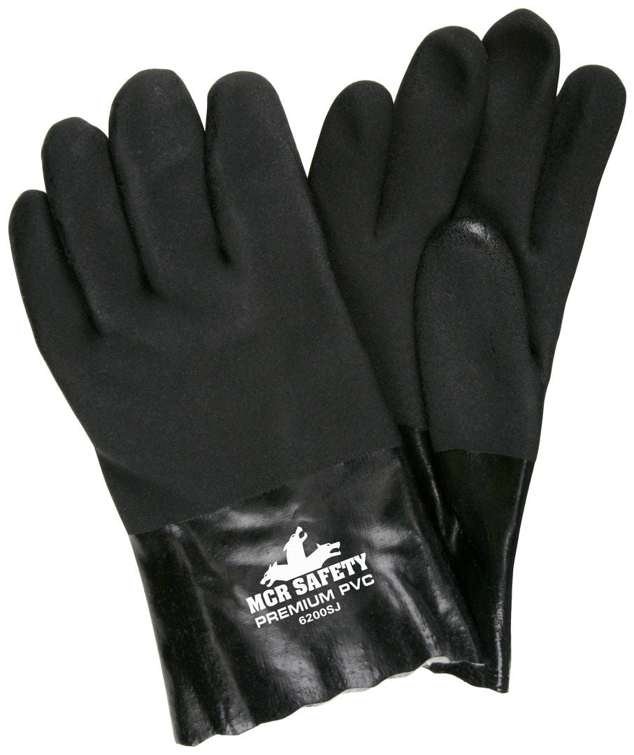 Double-Dipped Sandy PVC Work Gloves, Jersey Lined, Gauntlet Cuff