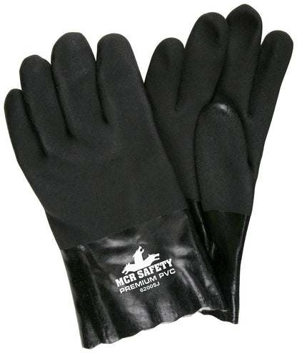 Double-Dipped Sandy PVC Work Gloves, Jersey Lined, Gauntlet Cuff