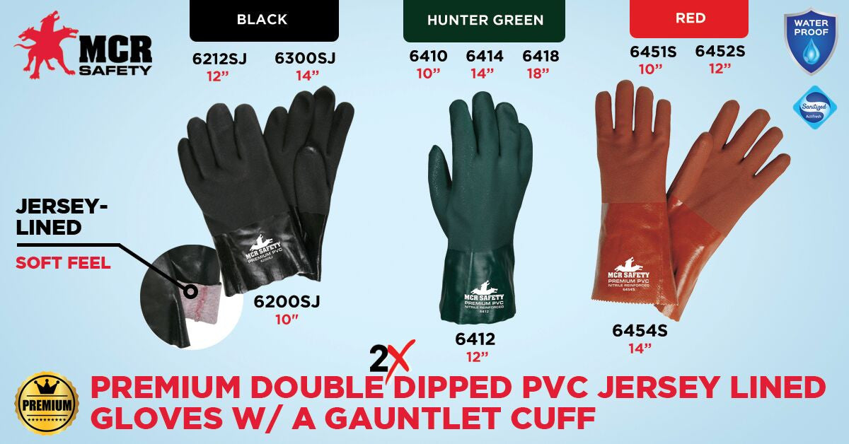 Double-Dipped Sandy PVC Work Gloves, Jersey Lined, Gauntlet Cuff