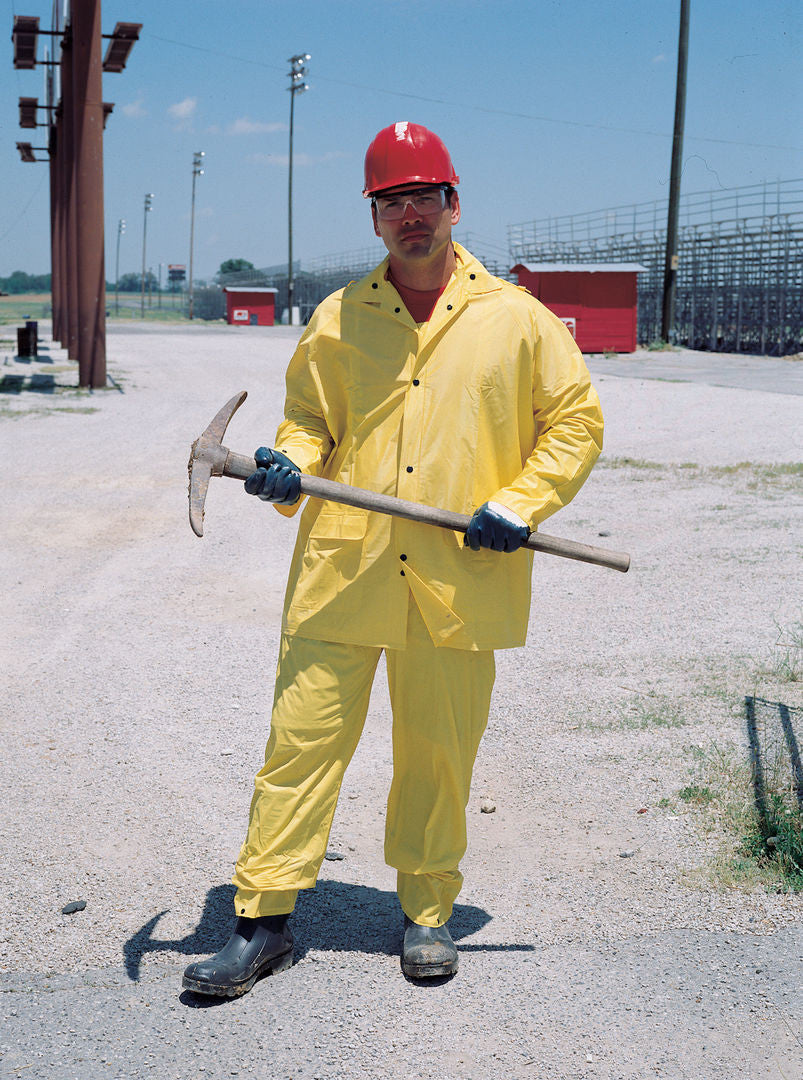 MCR Safety O703 - Squall Series Rain Gear - .20mm PVC Rainwear - 3 Piece Waterproof Yellow Rain Suit - Rain Jacket with Detachable Hood - Bib Style Pants — manufacturer image 2