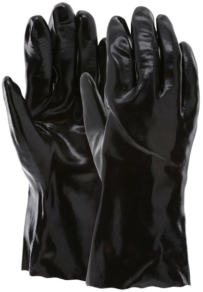 PVC Single-Dipped Work Gloves, Smooth Finish, Interlock Lined, 12-Inch Gauntlet Cuff