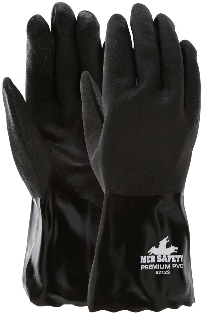 Double-Dipped Sandy PVC Gloves, Interlock Lined, 12-Inch Gauntlet Cuff
