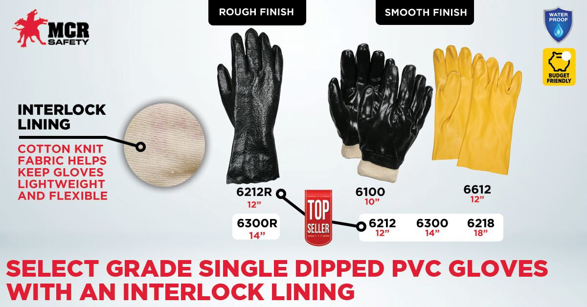 PVC-Coated Work Gloves, Single Dip, Smooth Finish, 18-Inch Gauntlet Cuff