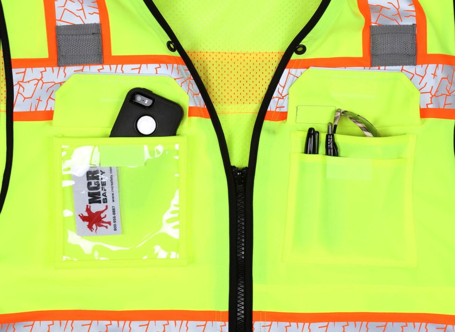 PSURVCL2LS - Premium Hi-Vis Reflective Safety Vest - Zippered Front Closure with Solid Front & Mesh Back - Meets ANSI/ISEA 107 2020 Standard - Type R Class 2 Compliant