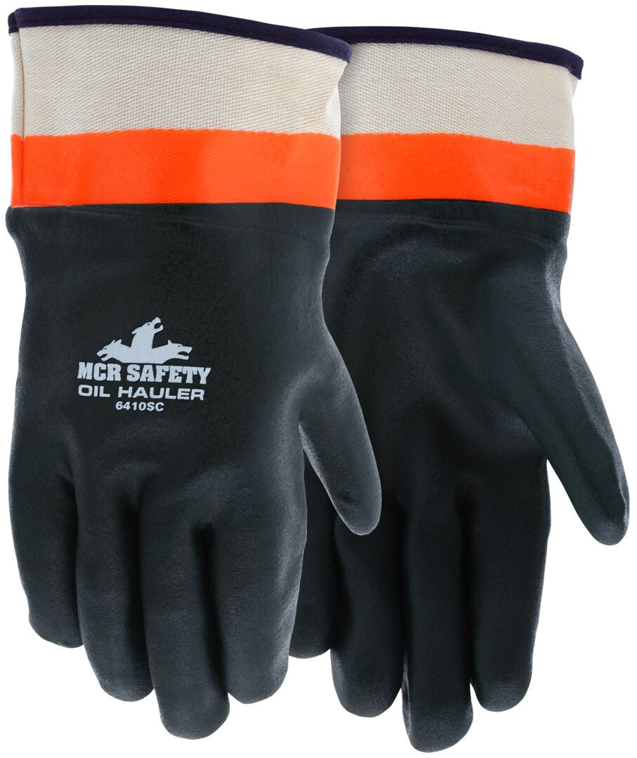 Double-Dipped PVC Work Gloves, Sandy Texture, Jersey Lined, Safety Cuff