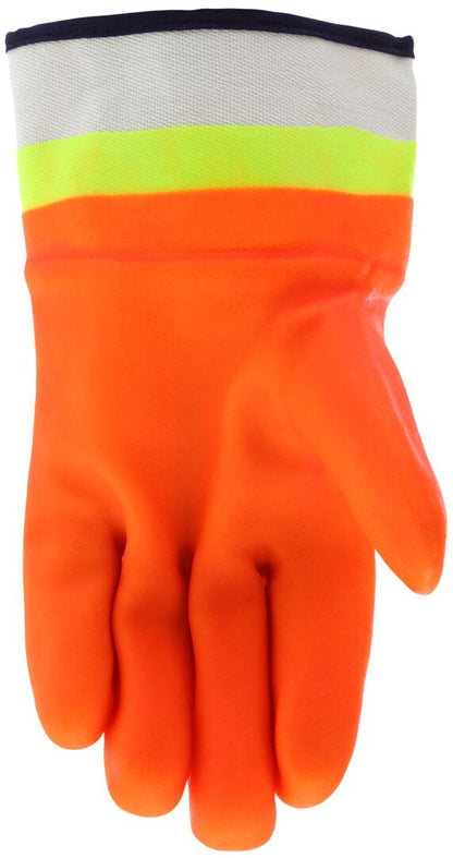 Hi-Vis Orange over Lime Double-Dipped PVC Gloves, Safety Cuff, Jersey Lined