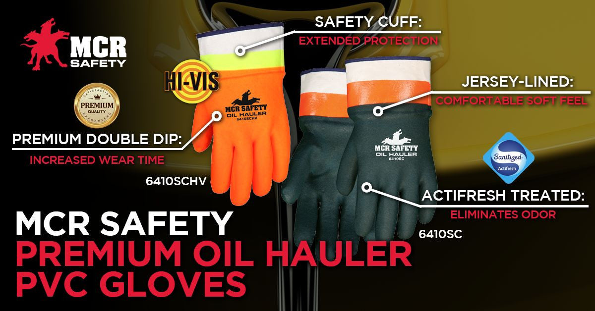Hi-Vis Orange over Lime Double-Dipped PVC Gloves, Safety Cuff, Jersey Lined