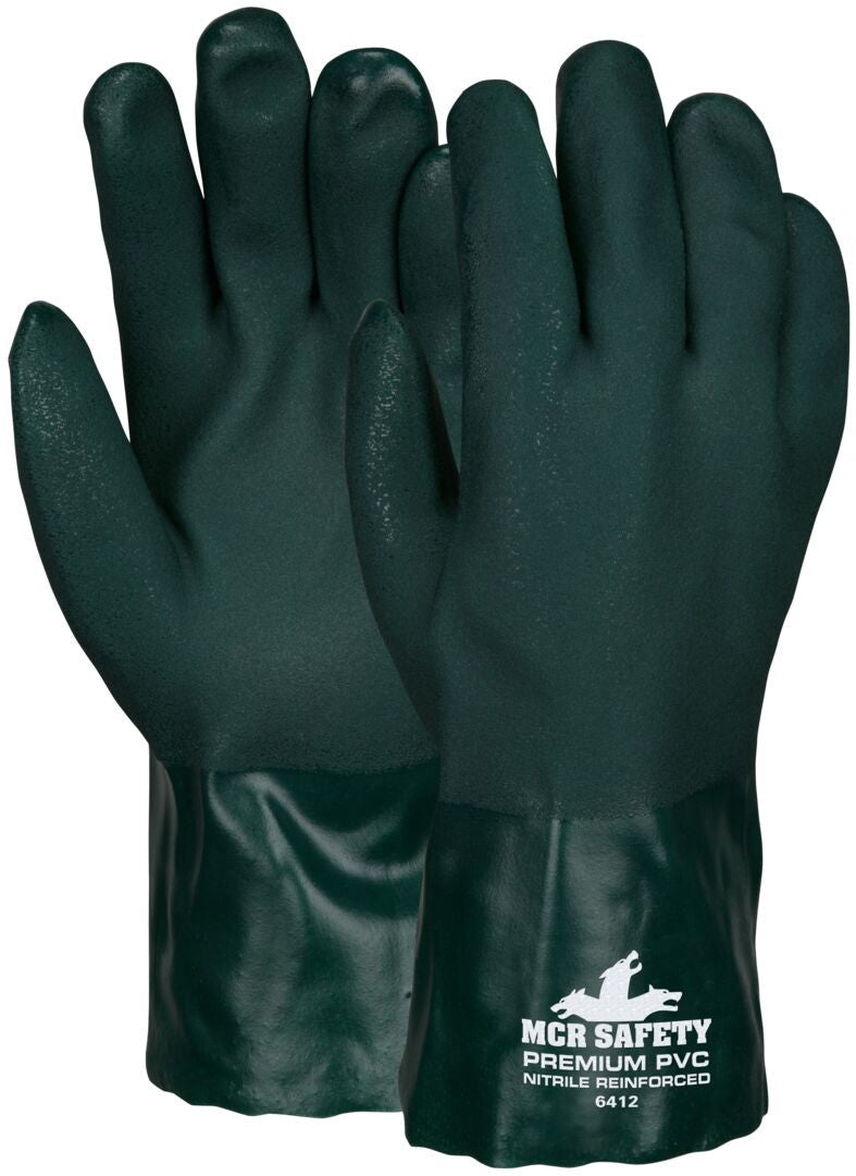 PVC Coated Work Gloves, Double-Dipped Sandy Finish, Jersey Lined, 12-Inch Gauntlet Cuff