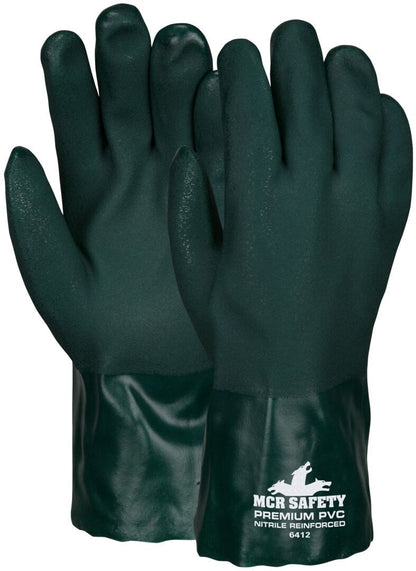 PVC Coated Work Gloves, Double-Dipped Sandy Finish, Jersey Lined, 12-Inch Gauntlet Cuff