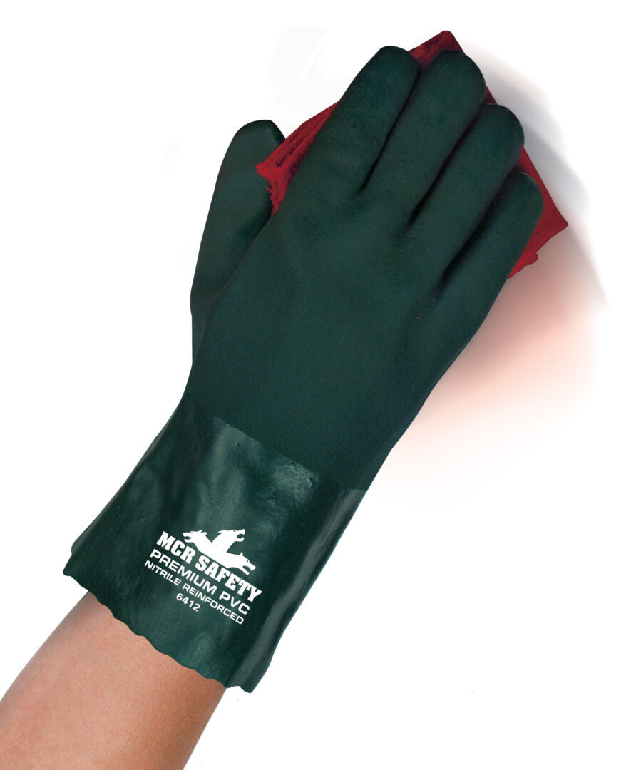 PVC Coated Work Gloves, Double-Dipped Sandy Finish, Jersey Lined, 12-Inch Gauntlet Cuff