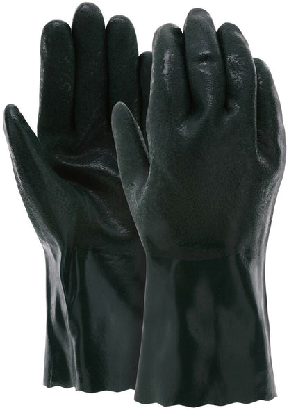 PVC Coated Work Gloves, Double-Dipped Sandy Texture, Gauntlet Cuff, 12 Inch