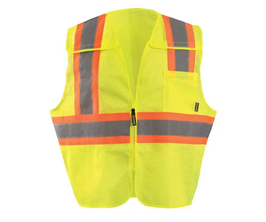 Occunomix Mesh 5-Pt. Breakaway Two-Tone Vest w/Quick Release Zipper Hi-Vis Safety Vests Orange S model ECO-IMB2T-OS
