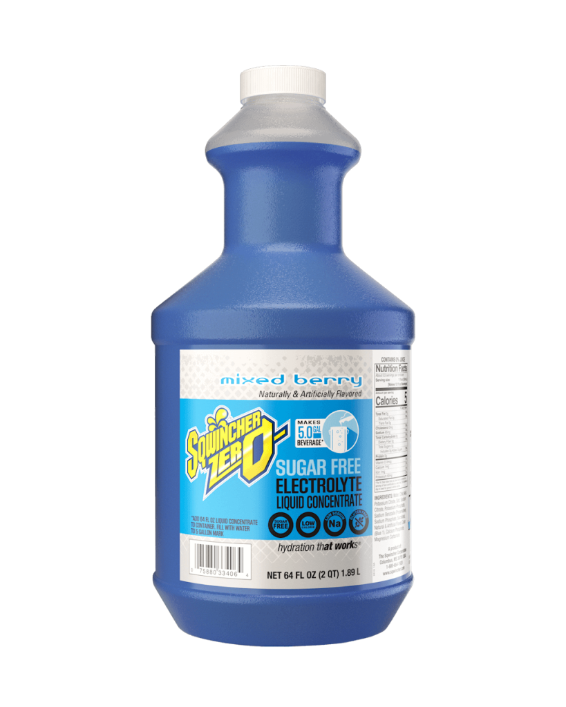 Sqwincher Zero Liquid Concentrate, 64 oz, 5 gal Yield, 6/Case - Mixed Berry Zero
