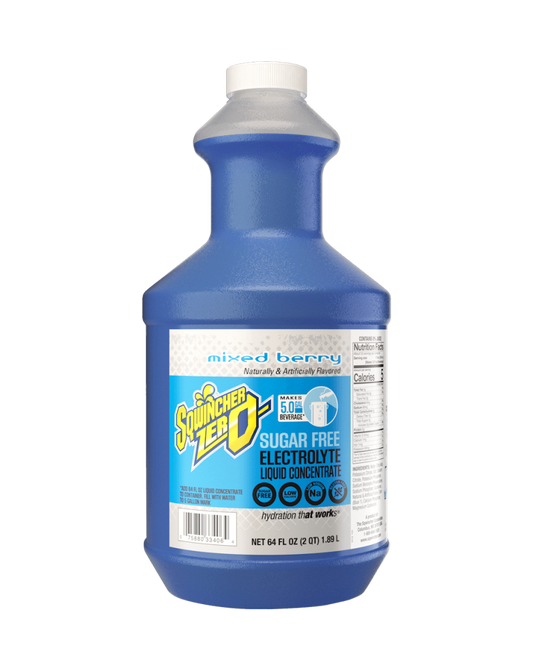 Sqwincher Zero Liquid Concentrate, 64 oz, 5 gal Yield, 6/Case - Mixed Berry Zero