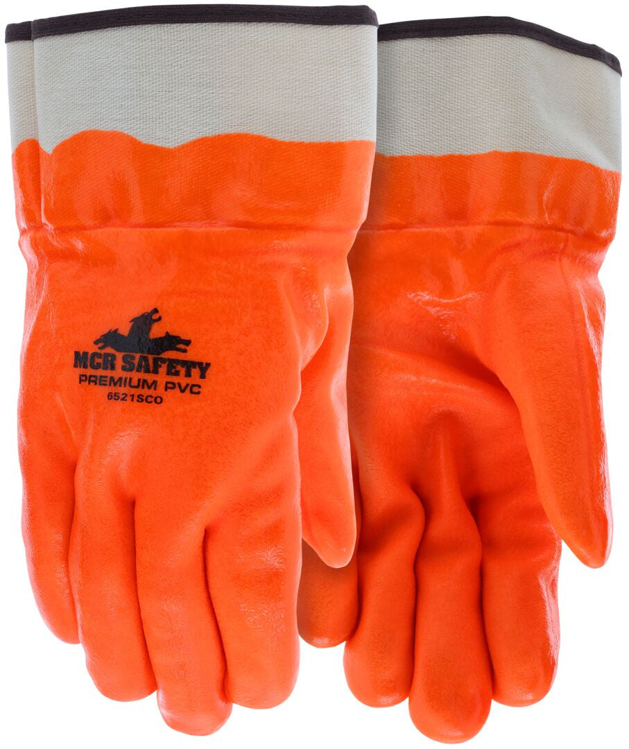 Double-Dipped PVC Gloves, Hi-Vis Orange, Foam Lined, Safety Cuff