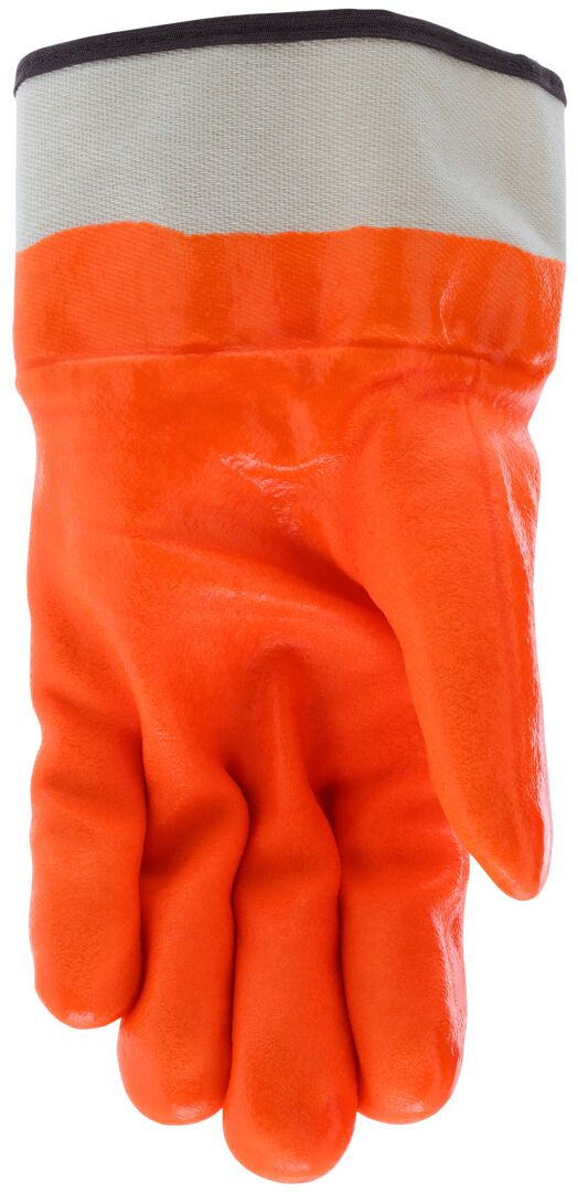 Double-Dipped PVC Gloves, Hi-Vis Orange, Foam Lined, Safety Cuff