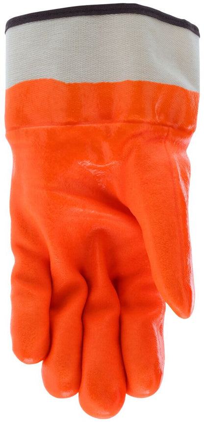 Double-Dipped PVC Gloves, Hi-Vis Orange, Foam Lined, Safety Cuff
