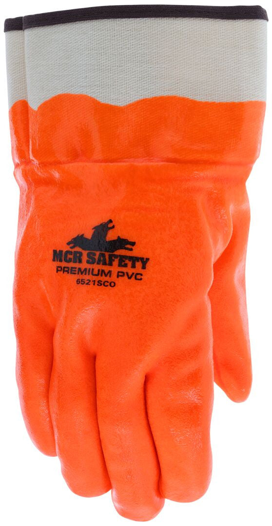 Double-Dipped PVC Gloves, Hi-Vis Orange, Foam Lined, Safety Cuff