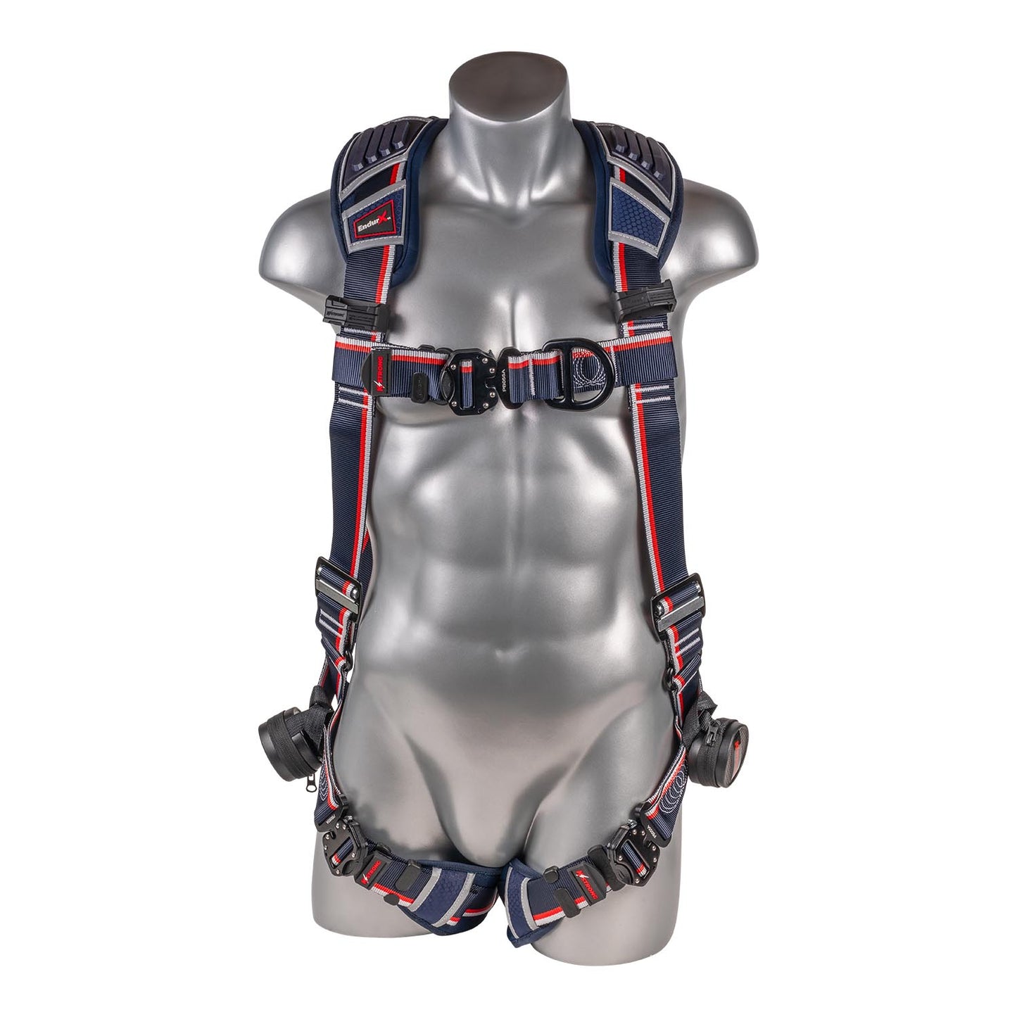 KStrong® EndurX™ 5-Point Full Body Harness, Abrasion Resistant Shoulder Pad, Deluxe Leg Pads, Enhanced Dorsal D-ring Plus™, Front D-ring, Premium Adjusters, Trauma Relief Straps, QC Chest/Legs, All Aluminum Hardware (ANSI)