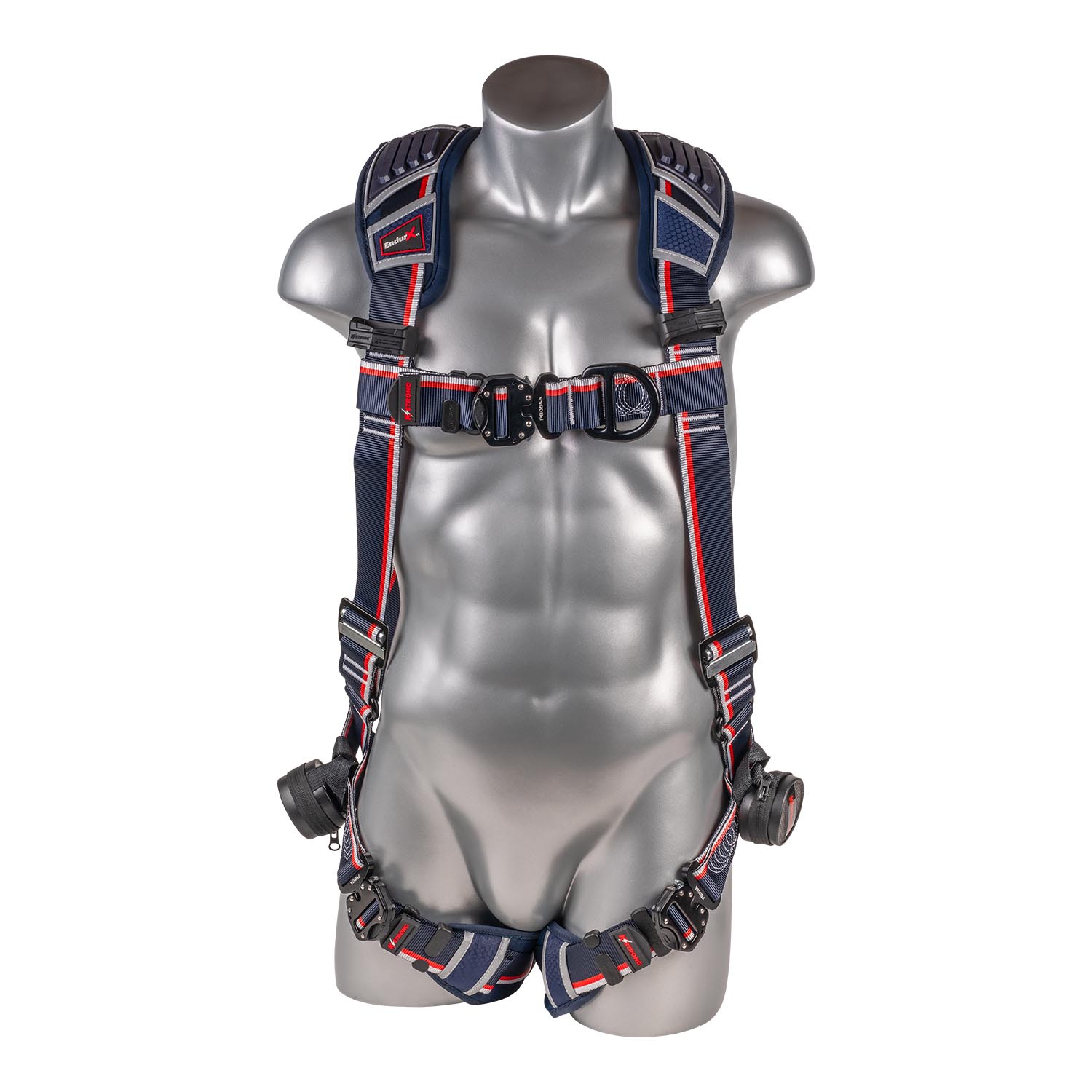 KStrong® EndurX™ 5-Point Full Body Harness, Abrasion Resistant Shoulder Pad, Deluxe Leg Pads, Enhanced Dorsal D-ring Plus™, Front D-ring, Premium Adjusters, Trauma Relief Straps, QC Chest/Legs, All Aluminum Hardware (ANSI)