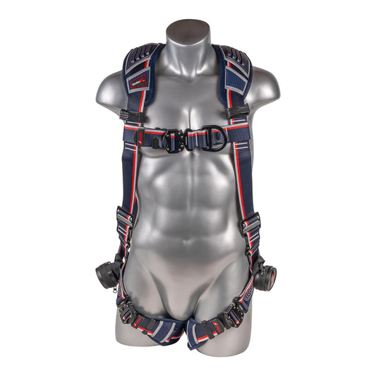 KStrong® EndurX™ 5-Point Full Body Harness, Abrasion Resistant Shoulder Pad, Deluxe Leg Pads, Enhanced Dorsal D-ring Plus™, Front D-ring, Premium Adjusters, Trauma Relief Straps, QC Chest/Legs, All Aluminum Hardware (ANSI)