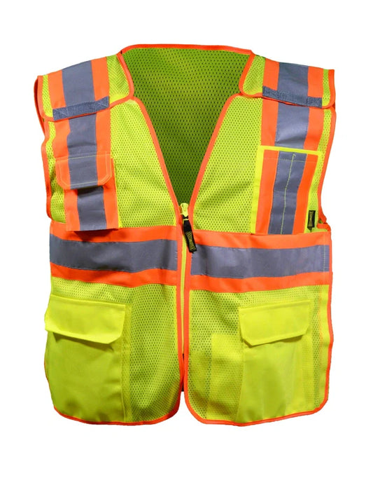 Occunomix Mesh Two-Tone Breakaway Surveyor Vest w/Qr Zipper Hi-Vis Safety Vests Yellow S model ECO-ATRNSMB-YS