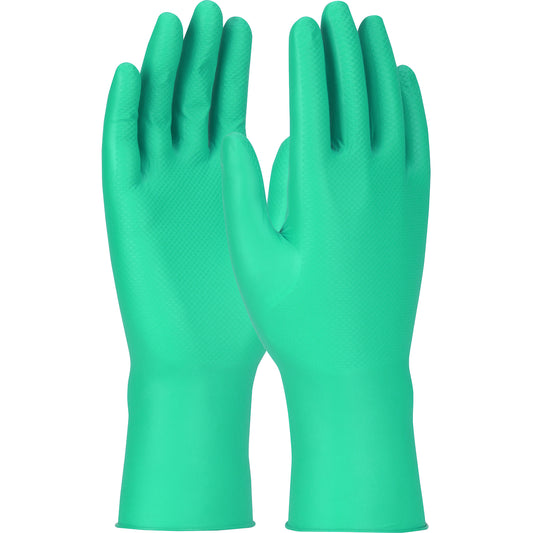 Grippaz 67-308G – Extended Use Ambidextrous Green Nitrile Glove with Textured Fish Scale Grip - 8 Mil - Bagged