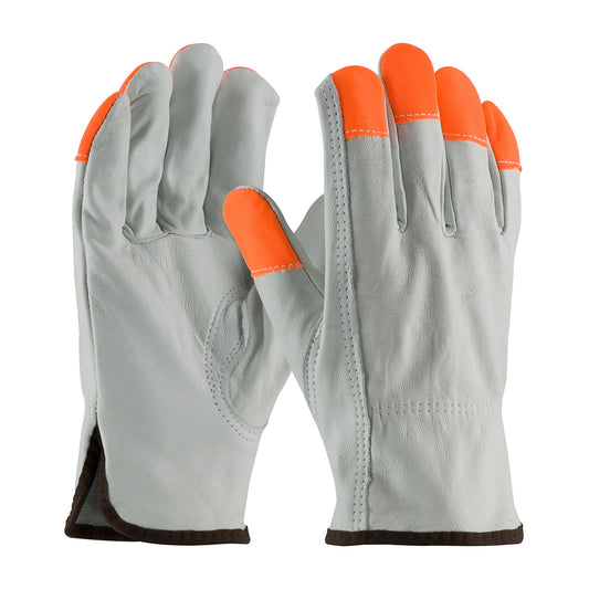 PIP® Regular Grade Top Grain Cowhide Leather Drivers Glove with Hi-Vis Fingertips - Keystone Thumb