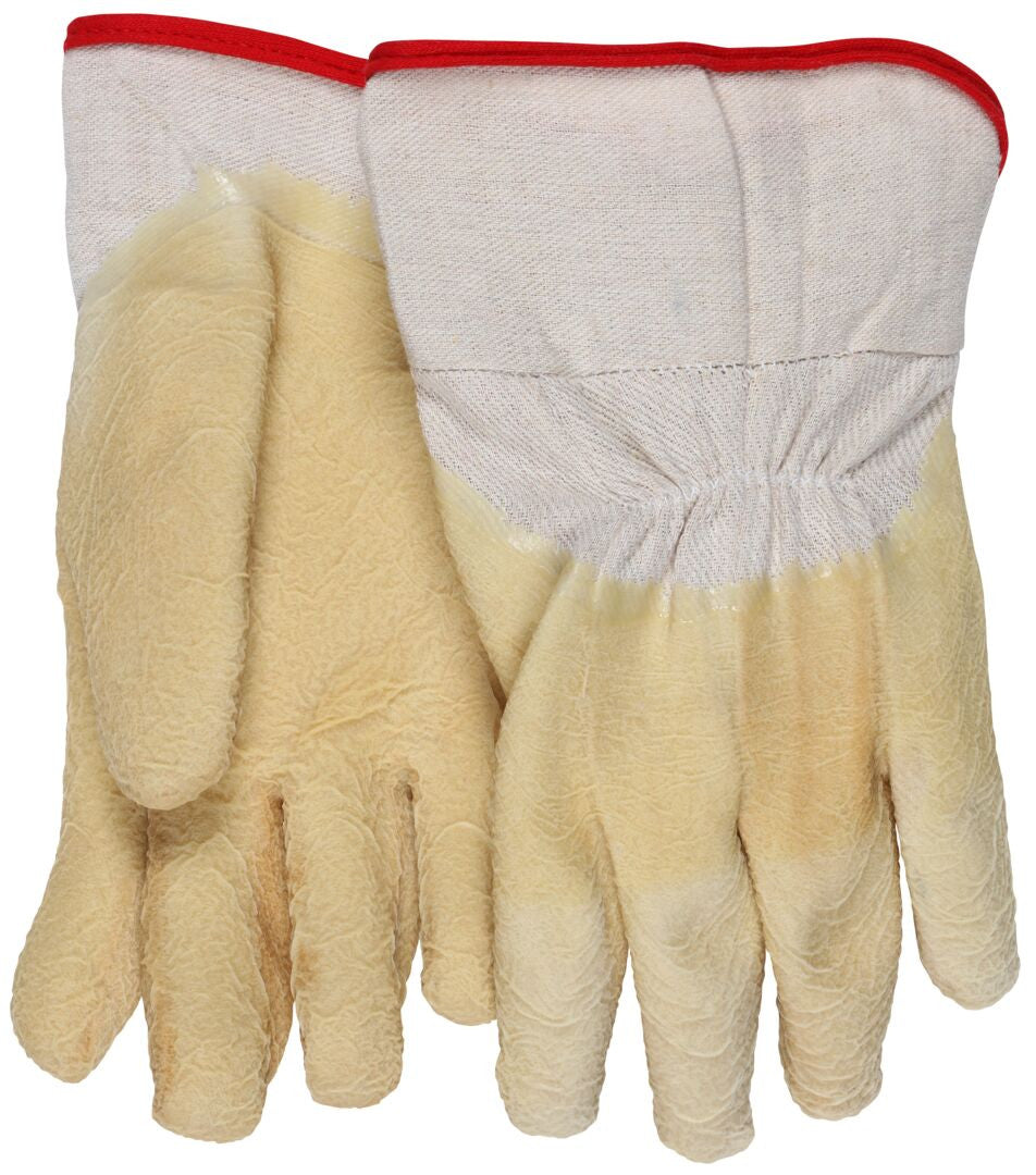 Rubber-Dipped Canvas Work Gloves, Crinkle Latex Coating, Duck Safety Cuff